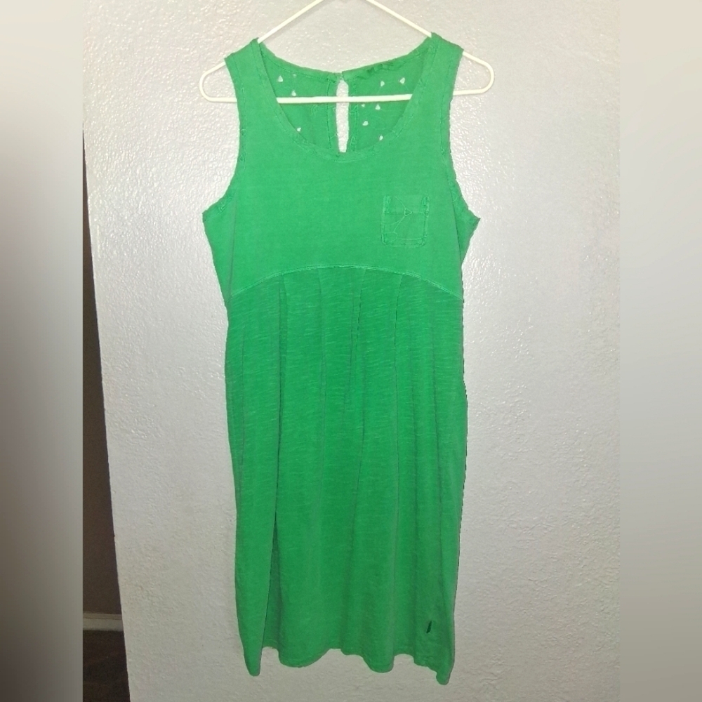 Woolrich Tank Top Dress/Swim Coverup Green 100% Cotton Embroidered Floral M